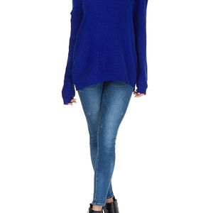 Women’s Hollow Knit Casual Loose Fit Sweater- Blue
